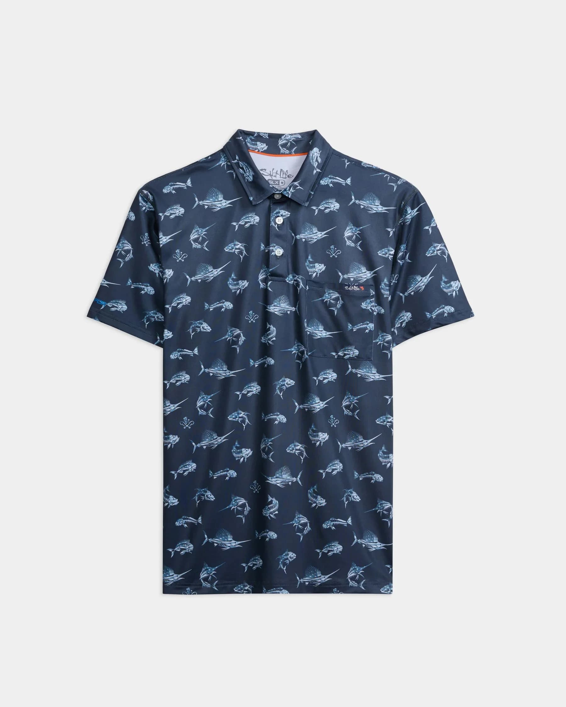 SALT LIFE MEN'S FISH N' BONES AMERICANA SLX PERFORMANCE POLO